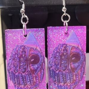 Purple Glitter Rectangular Earrings